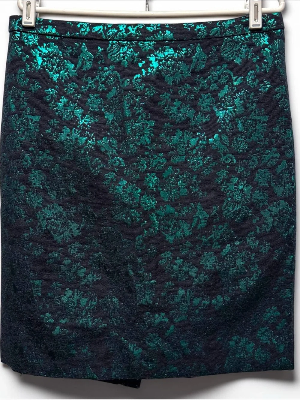 J. Crew Factory The Pencil Skirt Metallic Green Floral Jacquard 10